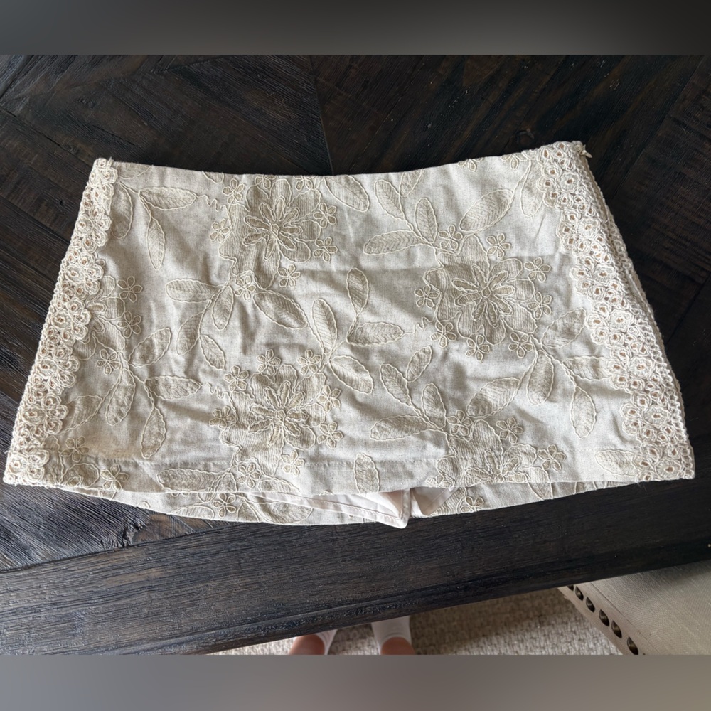 NWOT Altar'd State Cream Embroidered Mini Skirt